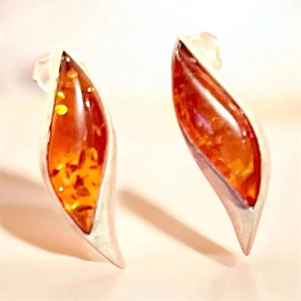 Tri Color Amber and Sterling Silver Ring Size 7 and Amber Earrings Set
